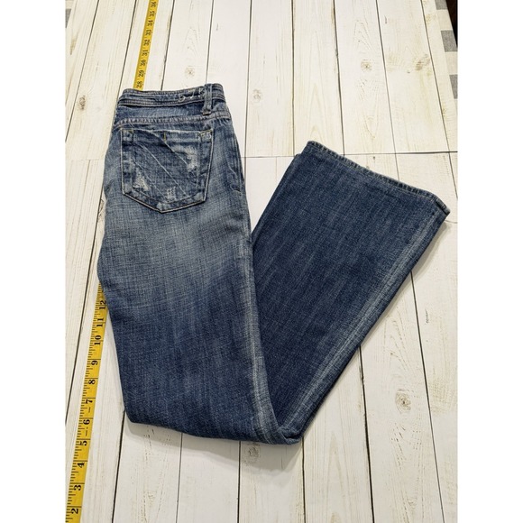 VTG 575 Los Angeles Jeans Womens 26 Distressed Low Rise Penny Buttons Boot Flare - Picture 3 of 9